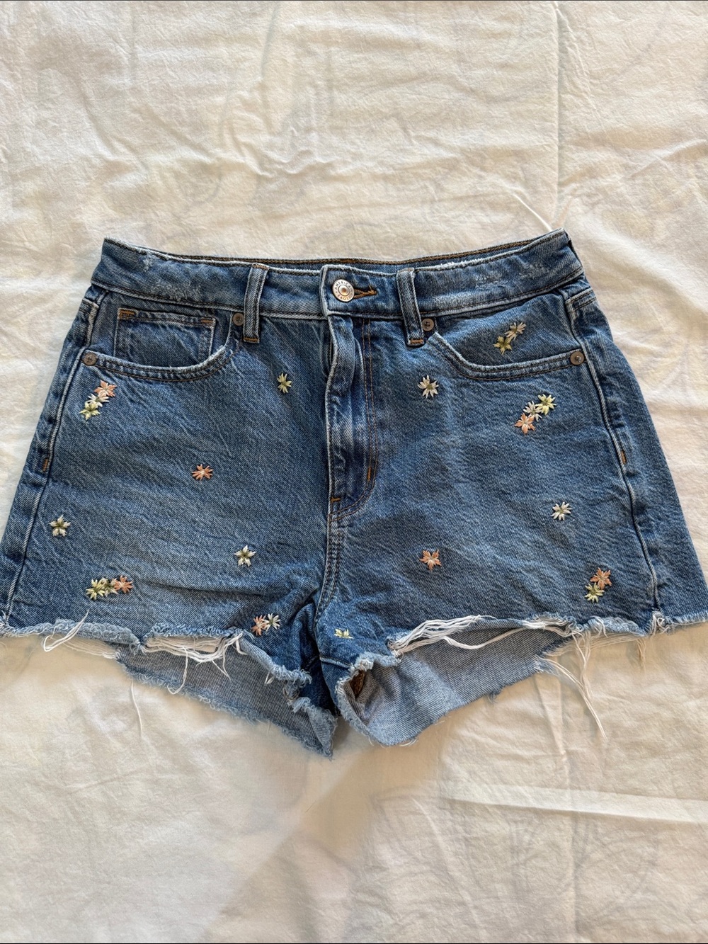 American Eagle Outfitters Embroidered Denim Mom Shorts - Blue